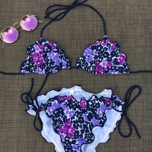 Aeropostale purple floral bikini- top(M) bottom(L)
